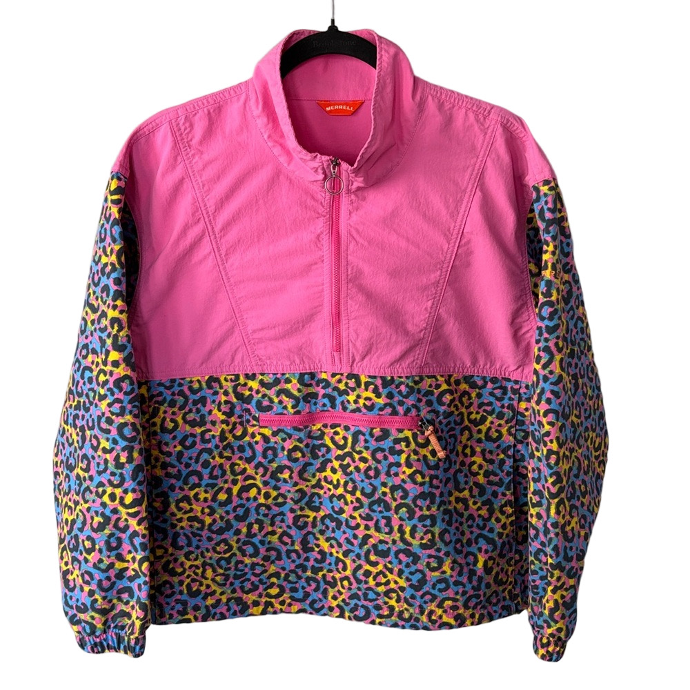 Merrell Supplex Anorak Windbreaker Rainbow Leopard Print Pink 90s Style Jacket